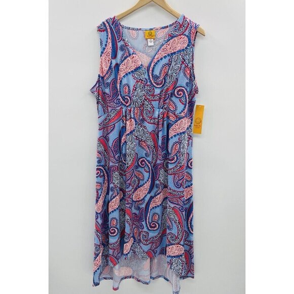 Ruby Rd Womens Plus Size 1X Asymmetrical Puff Paisley Midi Dress in Blue $73 - Picture 2 of 7